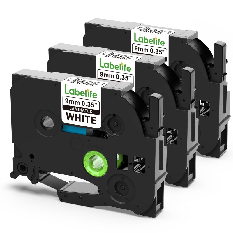 Labelife Replacement for Brother P Touch Label Tape 9mm TZe-221 TZe221 TZe TZ Tape 9mm 0.35 Laminated White Compatible with Brother PT-D210 PT-D220 PT-H110 PT-D400 Label Makers, 3/8 Inch, 3-Pack - Image 1